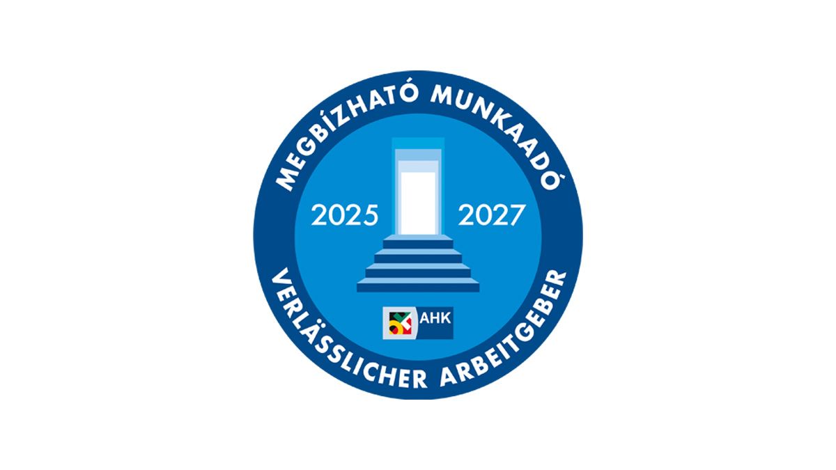 A kép a Megbízható Munkaadó minősítésünk logóját ábrázolja, melyet 2025-től 2027-ig nyertünk el.